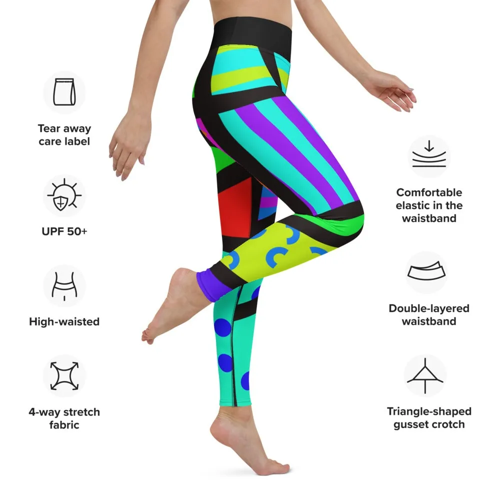 Yoga Leggings, Memphis Harajuku Rainbow