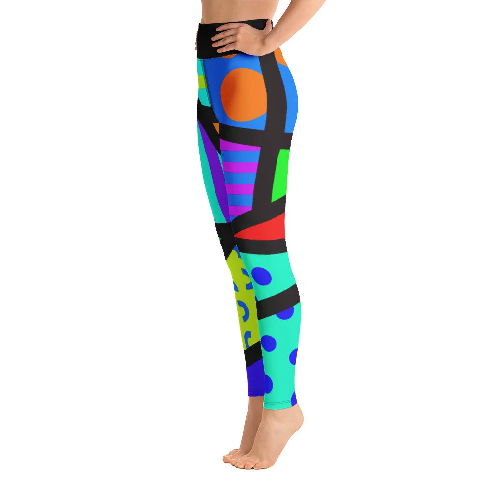 Yoga Leggings, Memphis Harajuku Rainbow