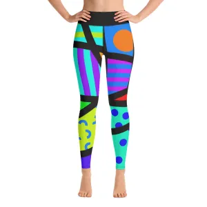 Yoga Leggings, Memphis Harajuku Rainbow