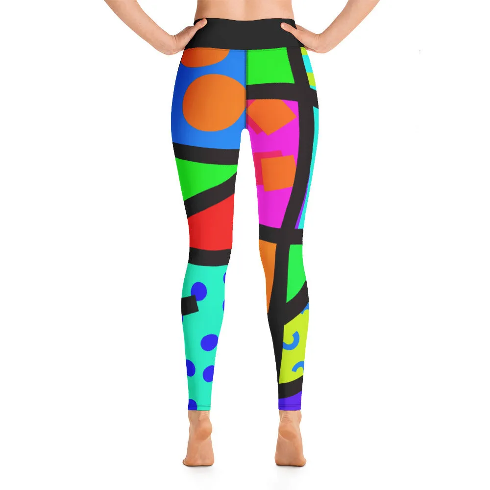 Yoga Leggings, Memphis Harajuku Rainbow