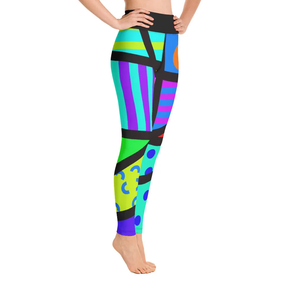 Yoga Leggings, Memphis Harajuku Rainbow
