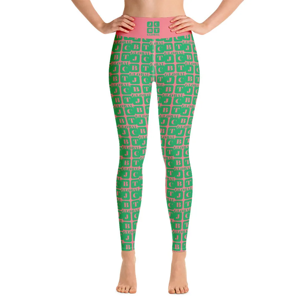 Yoga Leggings "2021-0391 Pink (Green Logo)"
