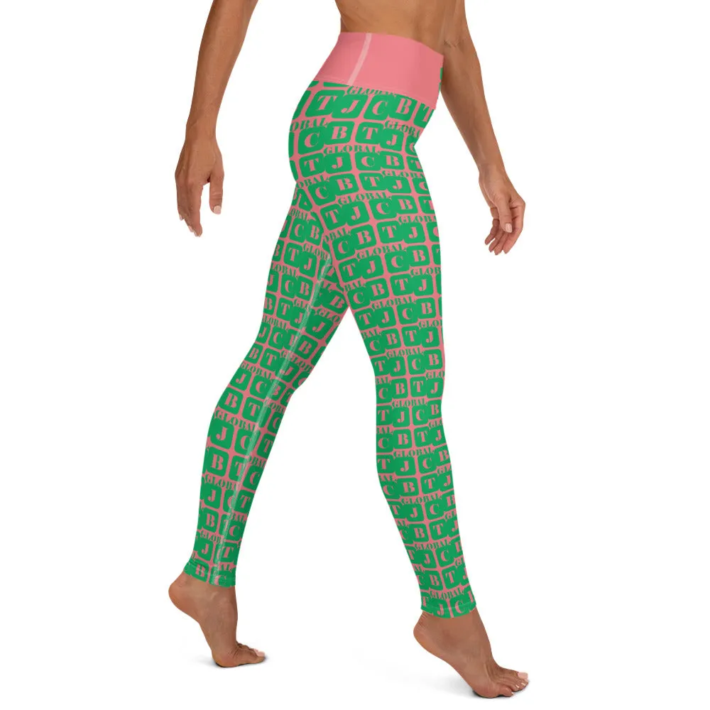 Yoga Leggings "2021-0391 Pink (Green Logo)"