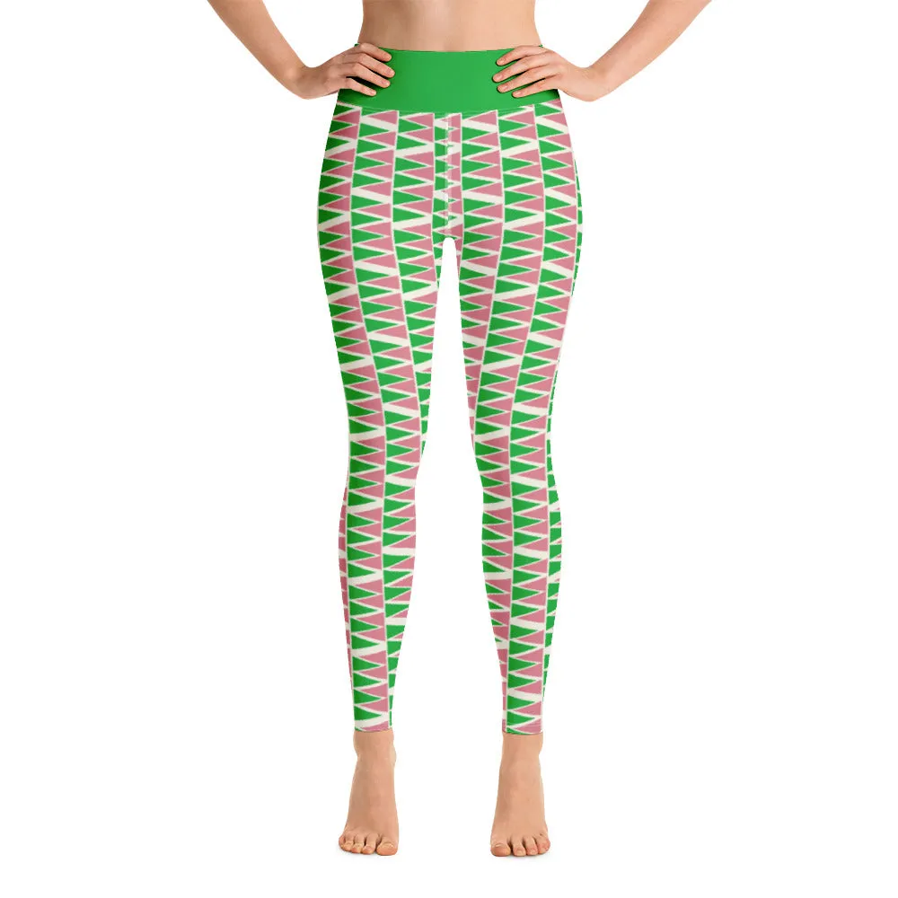 Yoga Leggings, Triangular Puzzle Green