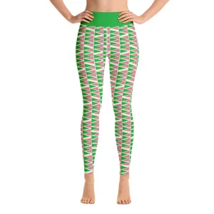 Yoga Leggings, Triangular Puzzle Green