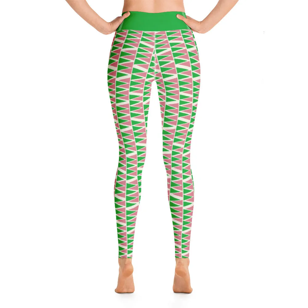 Yoga Leggings, Triangular Puzzle Green