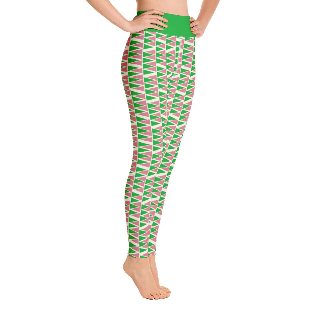 Yoga Leggings, Triangular Puzzle Green