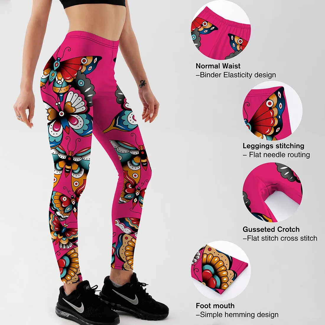 YogaHarem Women's Leggings Butterflies Printed Pink Workout Pant