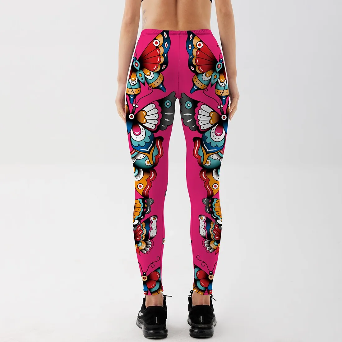 YogaHarem Women's Leggings Butterflies Printed Pink Workout Pant