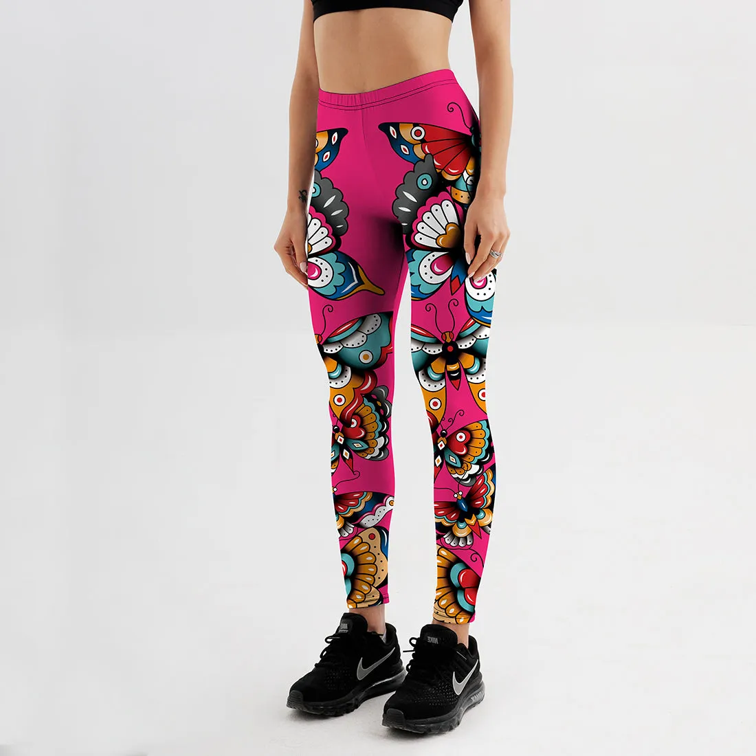 YogaHarem Women's Leggings Butterflies Printed Pink Workout Pant