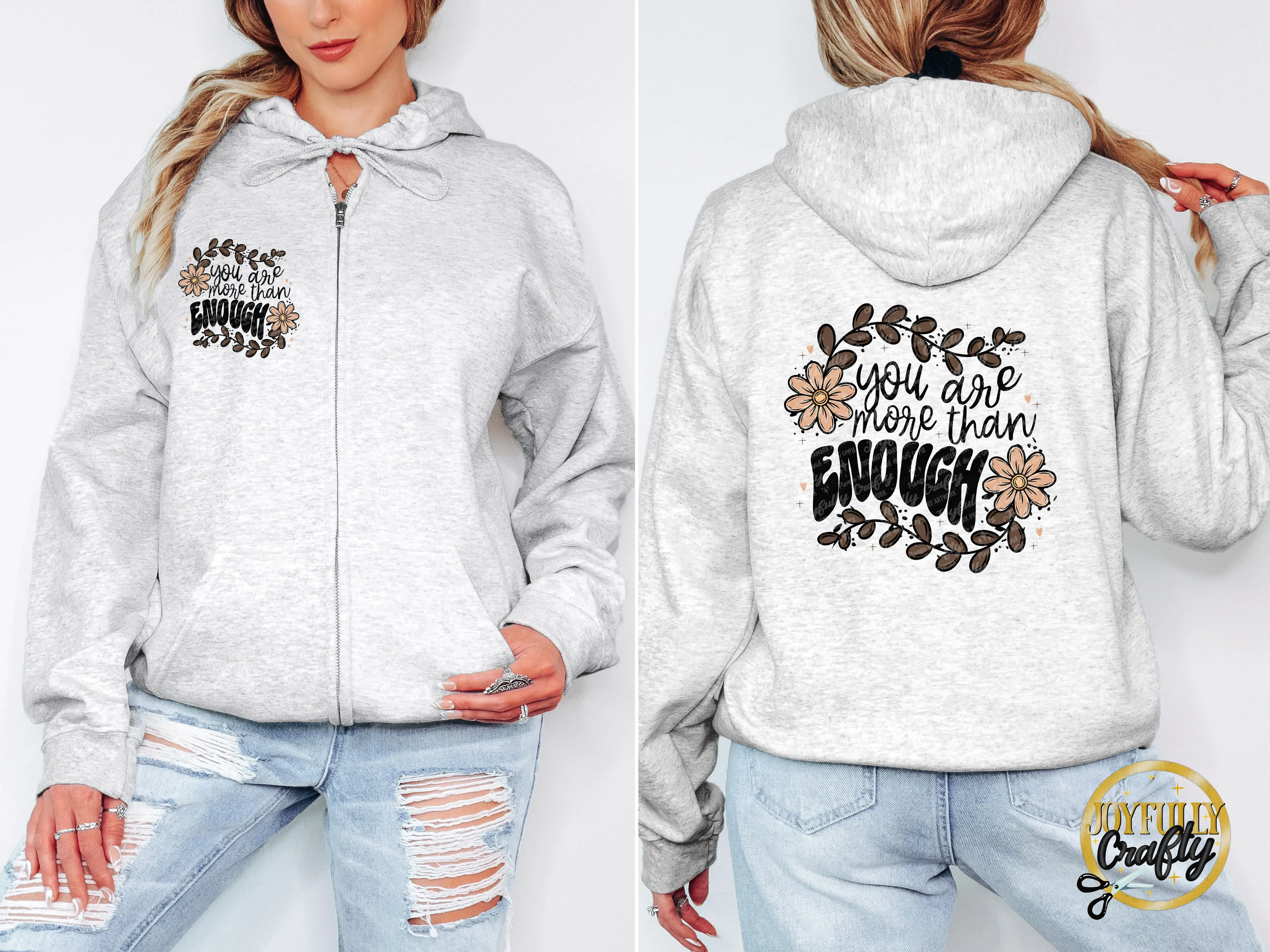 You Are More Than Enough Youth Zip Up Hoodie Pocket Design