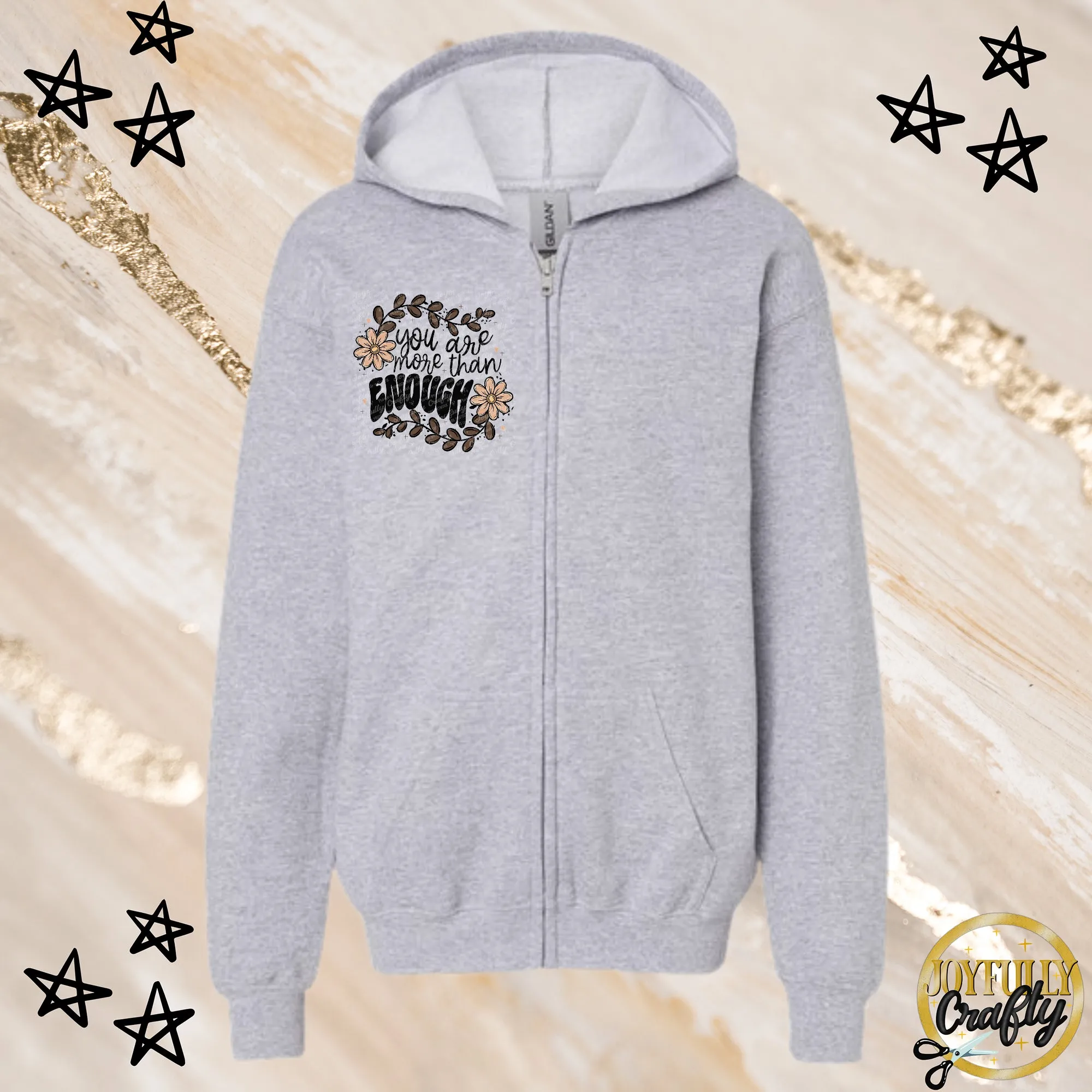 You Are More Than Enough Youth Zip Up Hoodie Pocket Design