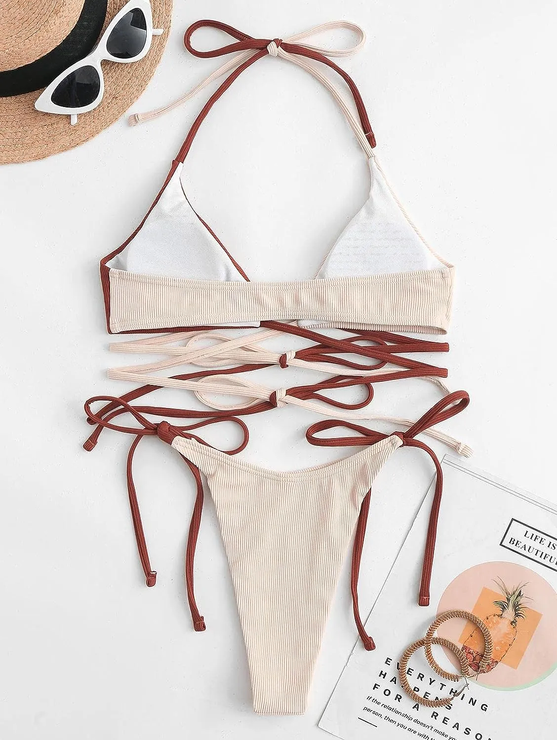 ZAFUL Women's Crochet Sexy Knit Bikini Set