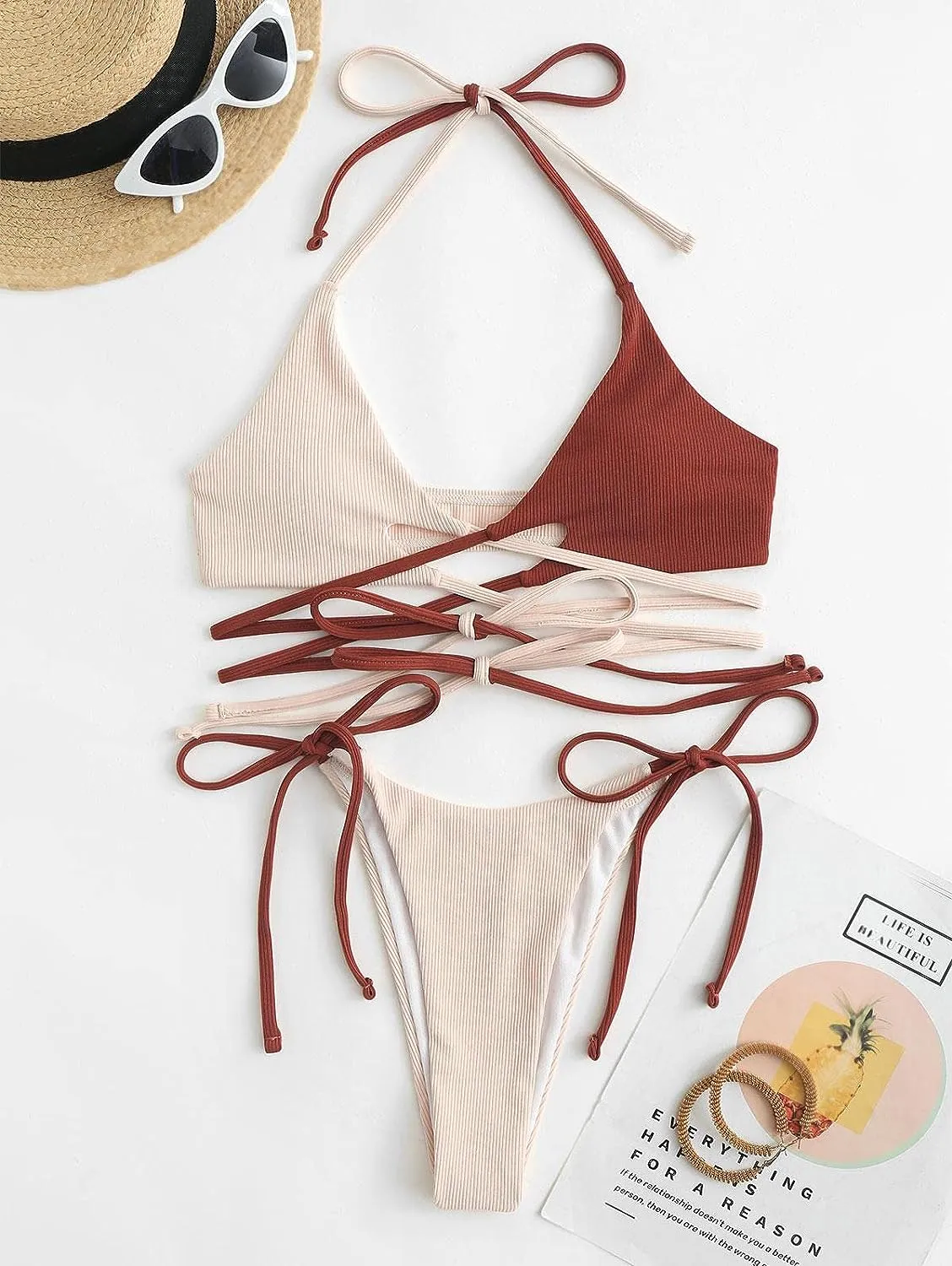ZAFUL Women's Crochet Sexy Knit Bikini Set