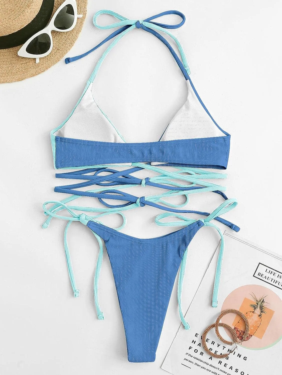 ZAFUL Women's Crochet Sexy Knit Bikini Set
