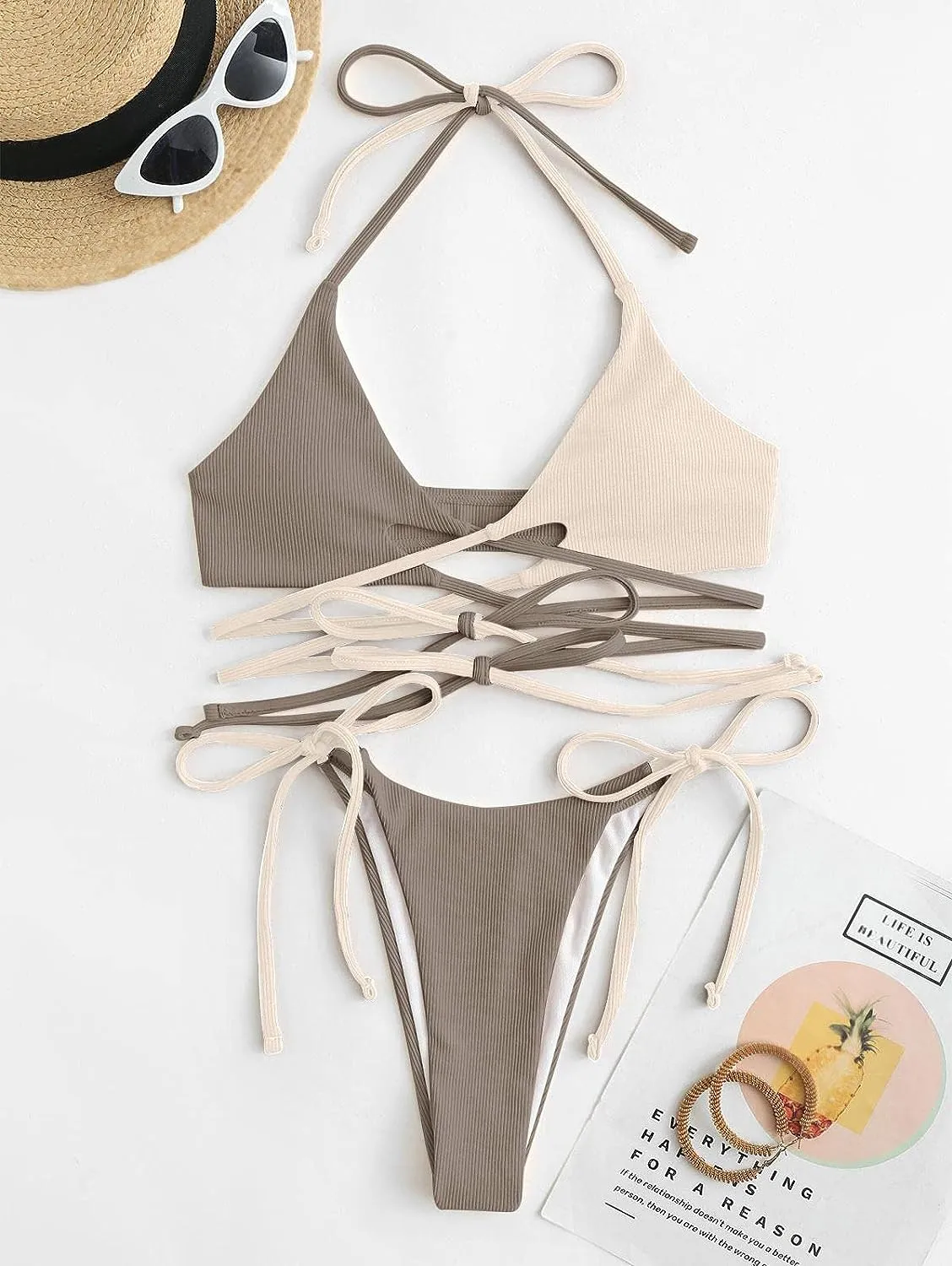 ZAFUL Women's Crochet Sexy Knit Bikini Set
