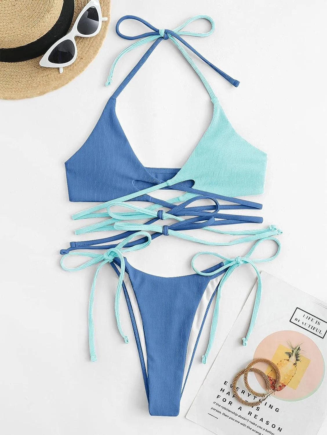 ZAFUL Women's Crochet Sexy Knit Bikini Set