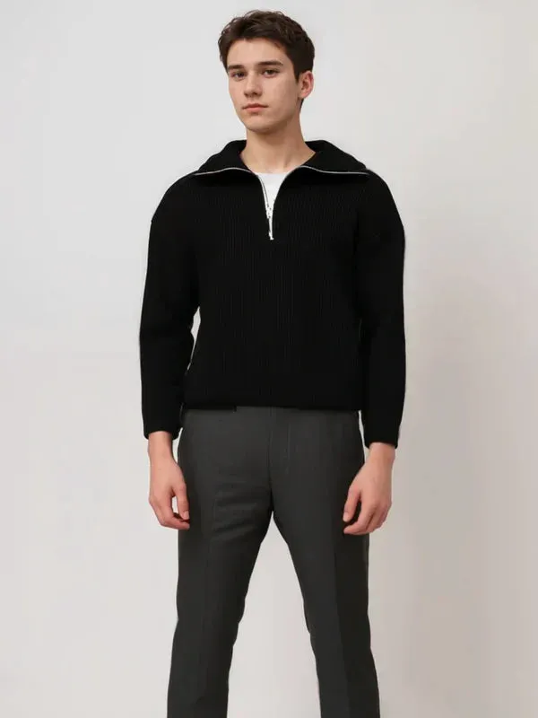 Zip-front striped sweater