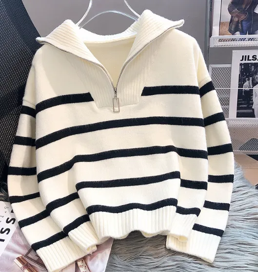 Zip-front striped sweater