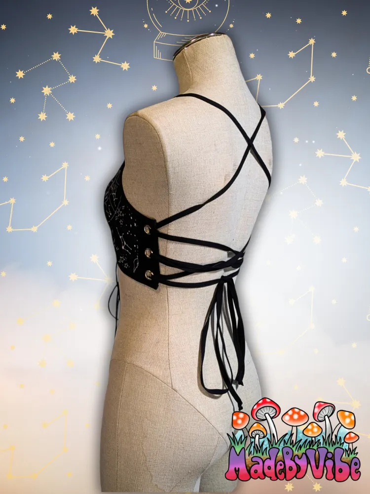 Zodiac Print Lace Up Backless Crop Top - Ready to Ship